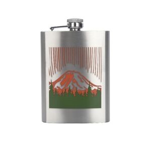 Ozark Trail Silver Flask with Green and Orange Mountain Design